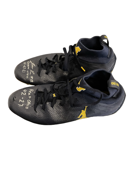 Josh Ross Michigan Football SIGNED & Inscribed Game Worn Cleats VS OHIO STATE