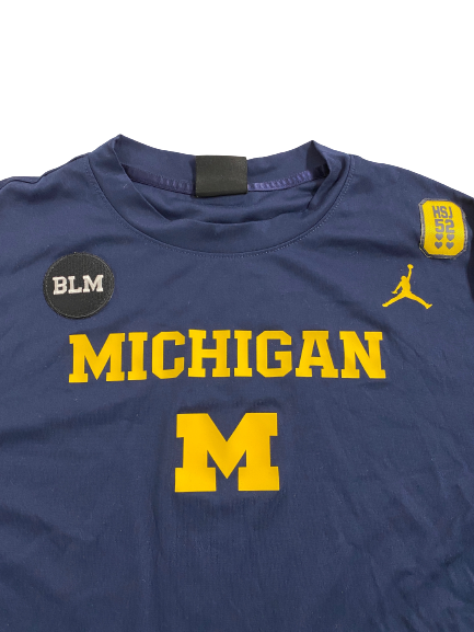 Naz Hillmon Michigan Basketball Team Exclusive Long Sleeve Pre-Game Warm-Up Shooting Shirt with Patches (Size Women&