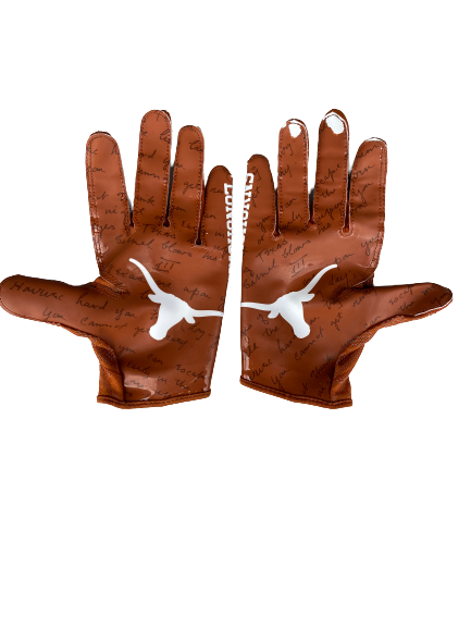 Russell Hine Texas Football Player Exclusive Game Worn Gloves Size XL The Players Trunk
