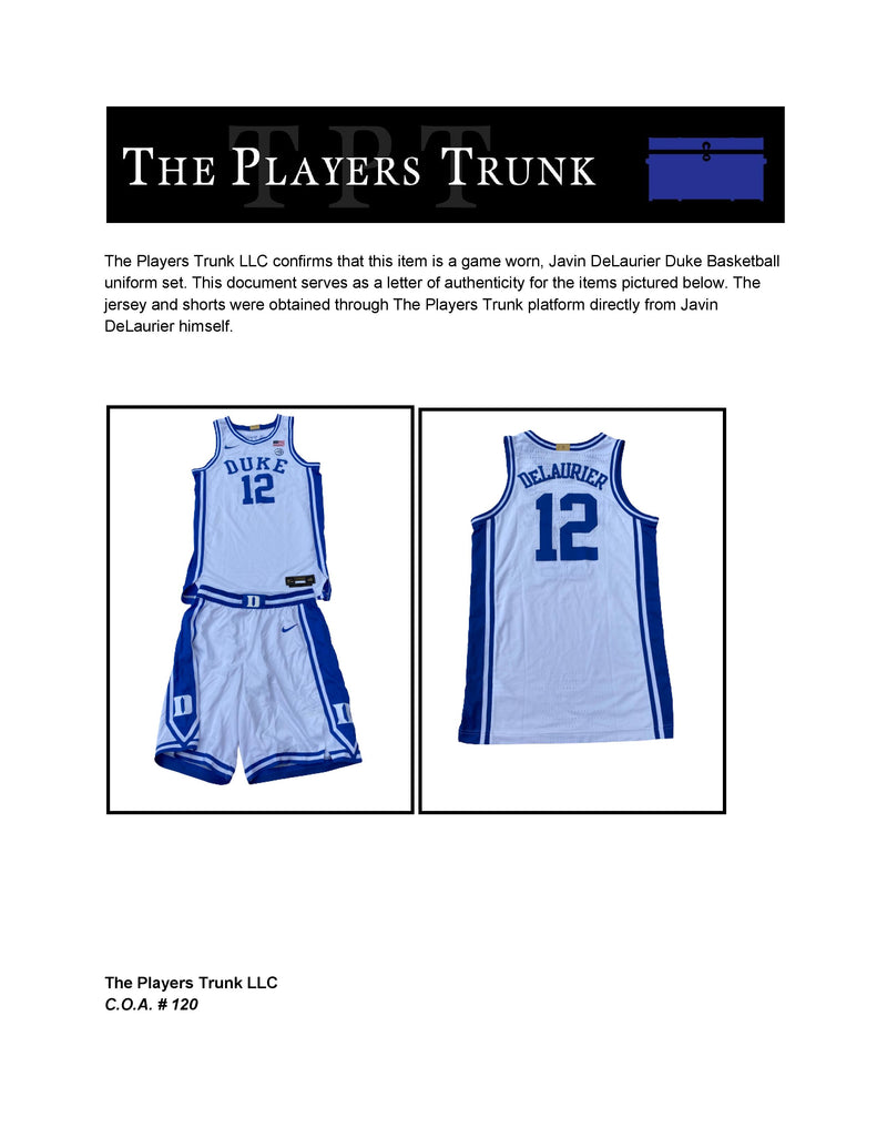 Javin DeLaurier Duke Basketball 2019-2020 Game-Worn Uniform Set (Jersey & Shorts) - Photo Matched