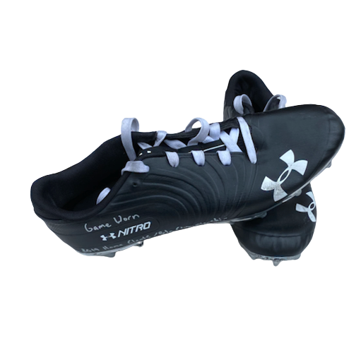 Jack Coan Wisconsin Football SIGNED & INSCRIBED Game Worn 2019 Big Ten Championship & 2019 Home Cleats (Size 12)