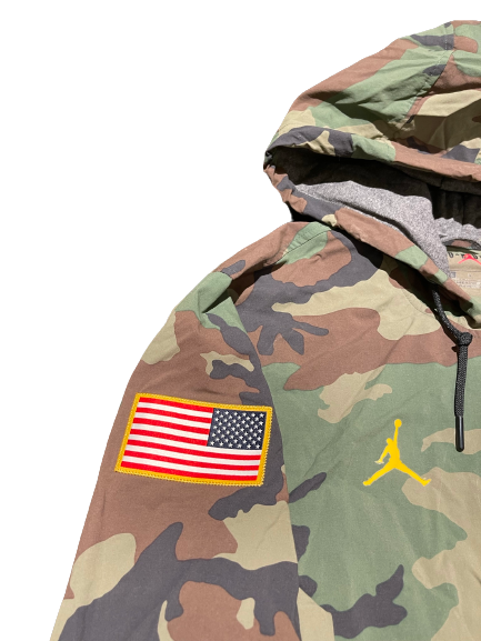 A.J. Henning Michigan Football Team Issued Camo Military Appreciation Jacket with Sewn On American Flag (Size L)