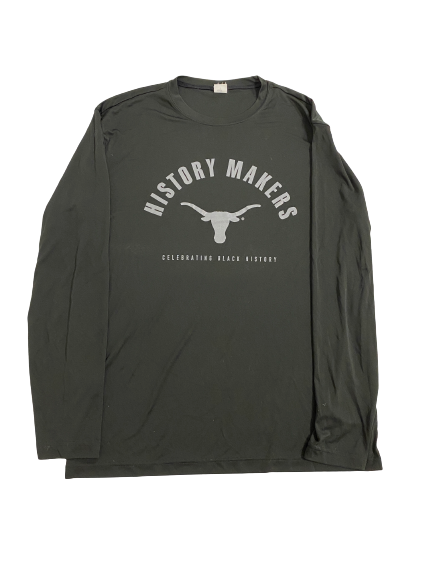 Rowan Brumbaugh Texas Basketball Player Exclusive "HISTORY MAKERS" Pre-Game Warm-Up Long Sleeve Shooting Shirt (Size L)