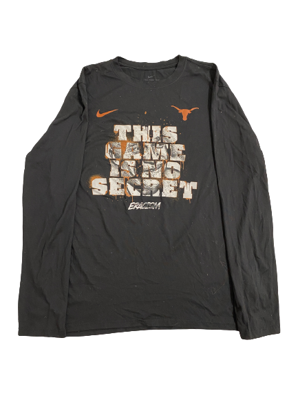 Rowan Brumbaugh Texas Basketball Player-Exclusive "THIS GAME IS NO SECRET" Pre-Game Warm-Up Long Sleeve Shooting Shirt (Size XL)