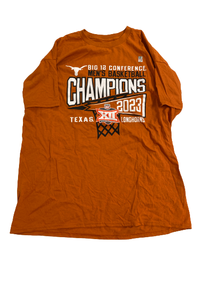 Rowan Brumbaugh Texas Basketball Team-Issued 2023 BIG 12 Champions T-Shirt (Size XL)