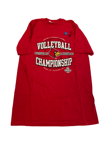 Claire Chaussee Louisville Volleyball SIGNED National Championship T-Shirt (Size L)