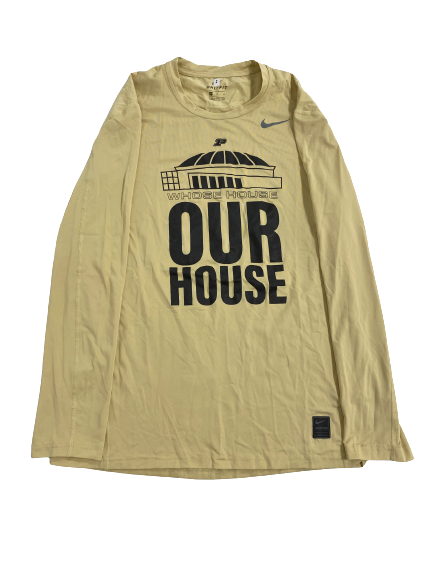 Eric Hunter Jr. Purdue Basketball Player-Exclusive "OUR HOUSE" Pre-Game Warm-Up Fitted Compression Long Sleeve Shirt (Size M)