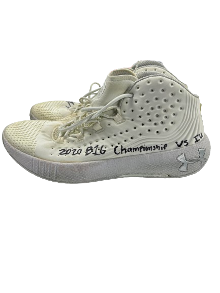 Tyler Wahl Wisconsin Basketball SIGNED & INSCRIBED 2020 B1G Championship vs IU Game Worn Shoes (Size 14)