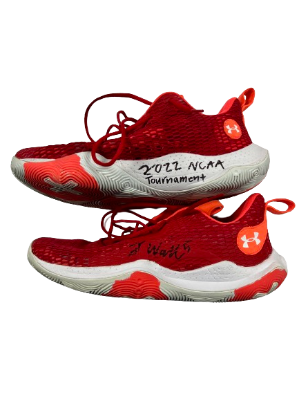 Tyler Wahl Wisconsin Basketball SIGNED & INSCRIBED 2022 NCAA Tournament Game Worn Shoes (Size 14)