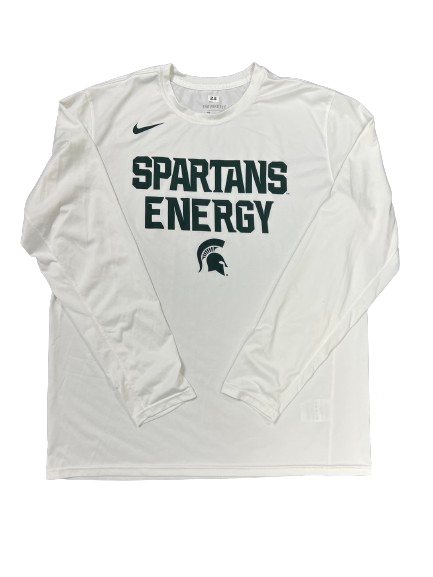 Malik Hall Michigan State Basketball Team Issued NCAA Tournament Worn "SPARTANS ENERGY" Pre-Game Warm-Up Long Sleeve Shirt (Size XL)