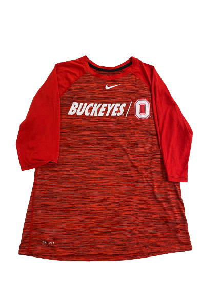 Marcus Ernst Ohio State Baseball Team-Issued 3/4-Sleeve Warm-Up Shirt (Size L)