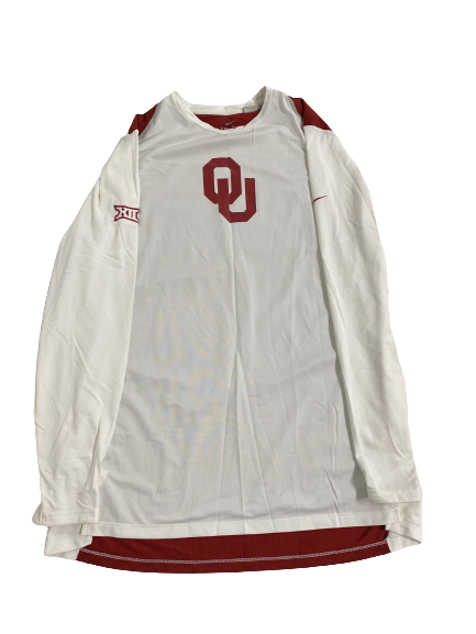 Brady Manek Oklahoma Basketball Player-Exclusive Pre-Game Warm-Up Long Sleeve Shooting Shirt (Size XL)