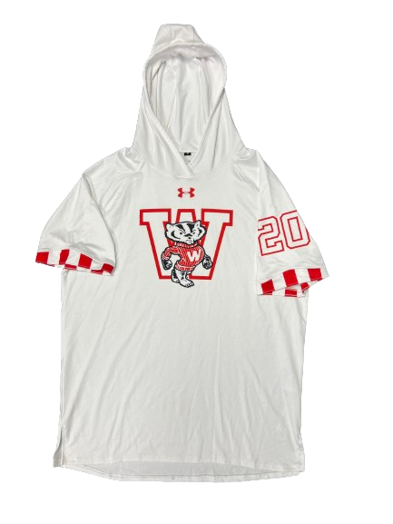 Ben Carlson Wisconsin Basketball Player Exclusive Pre Game Warm-Up Short Sleeve Hoodie WITH 