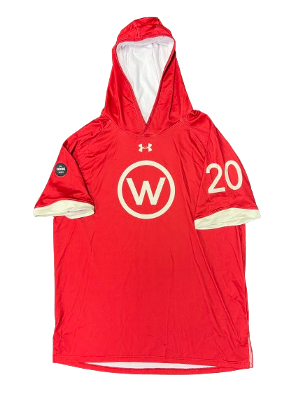 Ben Carlson Wisconsin Basketball Player Exclusive Pre Game Warm-Up Short Sleeve Hoodie WITH 