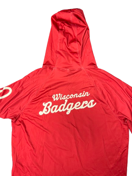 Ben Carlson Wisconsin Basketball Player Exclusive Pre Game Warm-Up Short Sleeve Hoodie WITH 