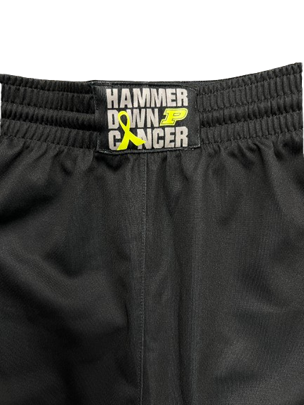 Ethan Morton Purdue Basketball Player Exclusive "HAMMER DOWN CANCER" Game Shorts (Size LT)