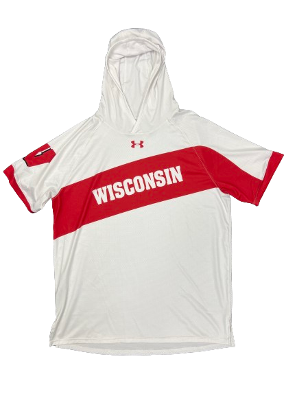 Tyler Wahl Wisconsin Basketball Player Exclusive Pre-Game Warm Up Short Sleeve Hoodie (Size XL)