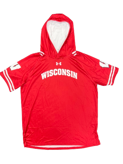 Tyler Wahl Wisconsin Basketball Player Exclusive Pre-Game Warm Up Short Sleeve Hoodie (Size XL)