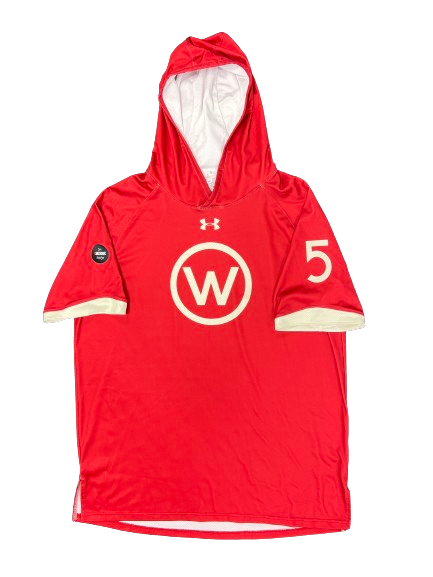 Tyler Wahl Wisconsin Basketball Player Exclusive Pre-Game Warm Up Short Sleeve Hoodie WITH 