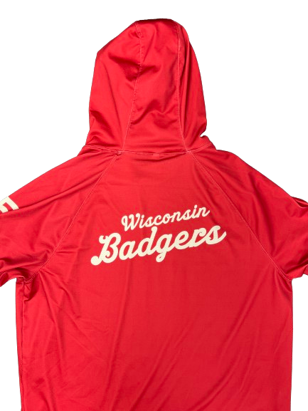 Tyler Wahl Wisconsin Basketball Player Exclusive Pre-Game Warm Up Short Sleeve Hoodie WITH 
