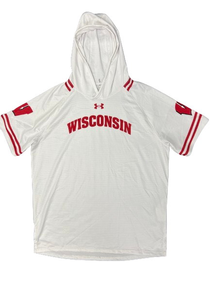 Tyler Wahl Wisconsin Basketball Player Exclusive Pre-Game Warm Up Short Sleeve Hoodie (Size XL)