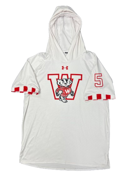 Tyler Wahl Wisconsin Basketball Player Exclusive Pre-Game Warm Up Short Sleeve Hoodie WITH 