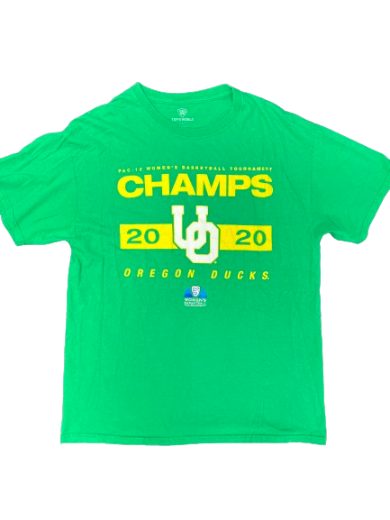 Jaz Shelley Oregon Basketball Team Issued "2020 PAC 12 CHAMPS" T-Shirt (Size L)