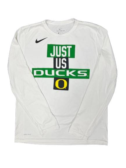 Jaz Shelley Oregon Basketball Team Issued "JUST US DUCKS" Long Sleeve Bench Shirt (Size M)