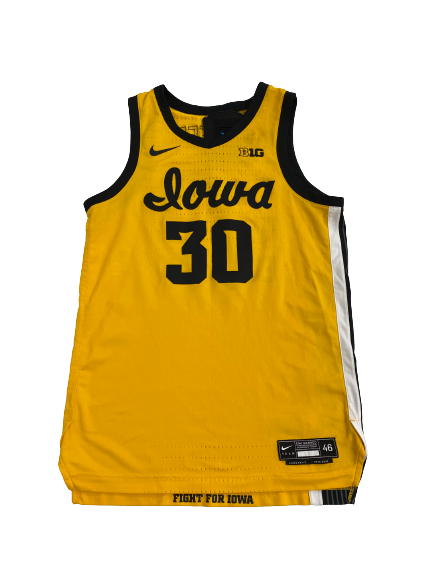 Connor McCaffery Iowa Basketball 2019-2020 Season Game-Worn GOLD SCRIPT Jersey (Size 46)