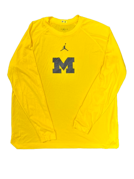 Tray Jackson Michigan Basketball Player Exclusive Pre-Game Warm-Up Long Sleeve Shirt with 