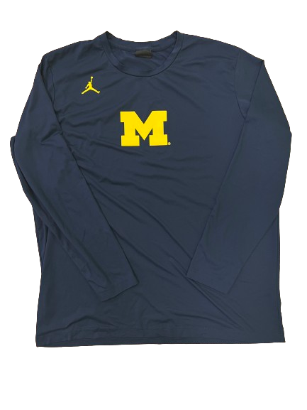 Tray Jackson Michigan Basketball Player Exclusive Pre-Game Warm-Up Long Sleeve Shooting Shirt (Size XL)