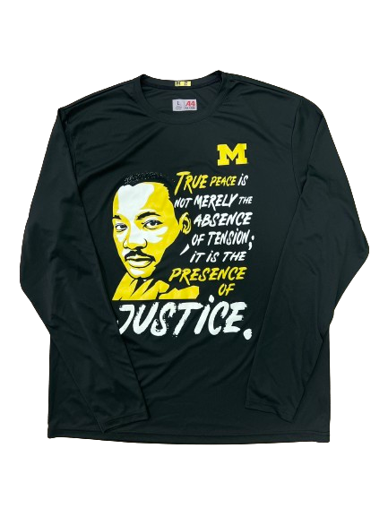 Tray Jackson Michigan Basketball Player Exclusive 2024 "MLK Day" Pre-Game Warm-Up Long Sleeve Shooting Shirt with 