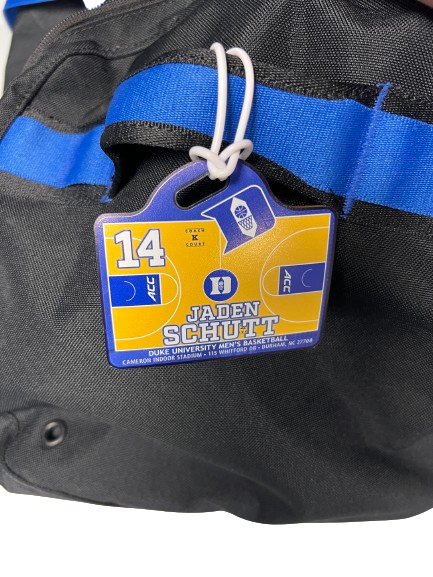 Jaden Schutt Duke Basketball Player Exclusive Duffle Bag WITH PLAYER TAG