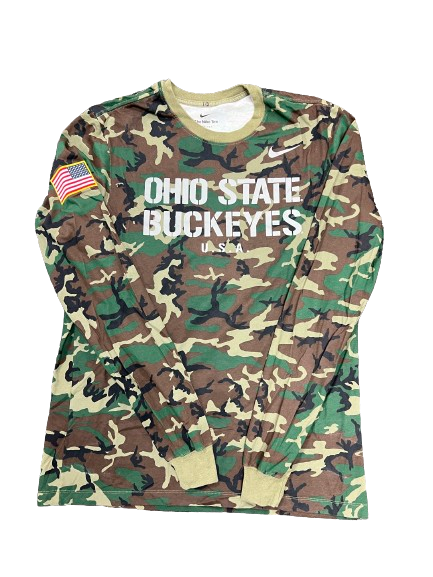 Justin Ahrens Ohio State Basketball Team Issued Camo Long Sleeve Shirt (Size LT)