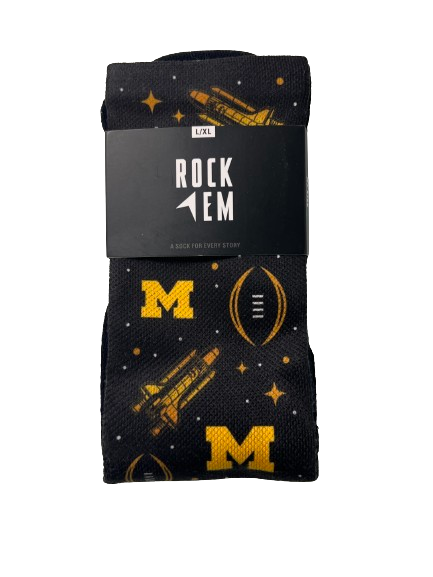 Jake Thaw Michigan Football Team Issued "COLLEGE FOOTBALL PLAYOFF" Socks (Size L/XL) - NEW!
