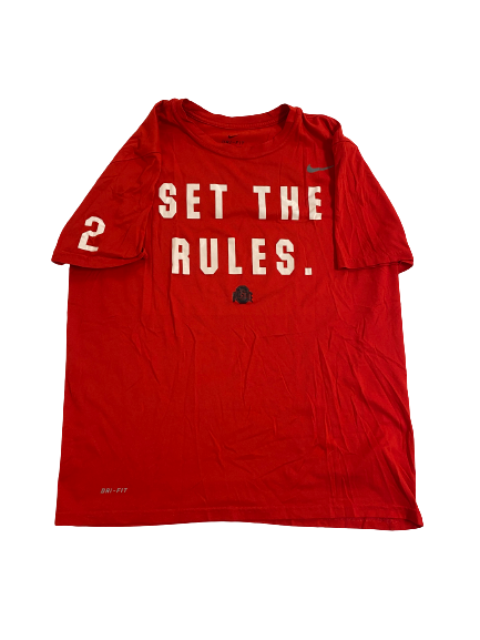 Musa Jallow Ohio State Basketball Player-Exclusive "SET THE RULES" Pre-Game Warm-Up Shirt With 