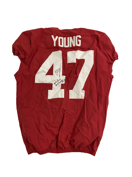 Byron Young Alabama Football SIGNED AND INSCRIBED “Raiders 3rd Round Pick” GAME WORN Jersey (Size 48)