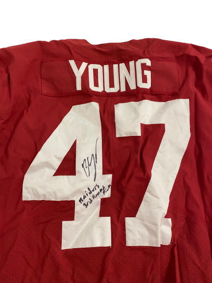 Byron Young Alabama Football SIGNED AND INSCRIBED “Raiders 3rd Round Pick” GAME WORN Jersey (Size 48)