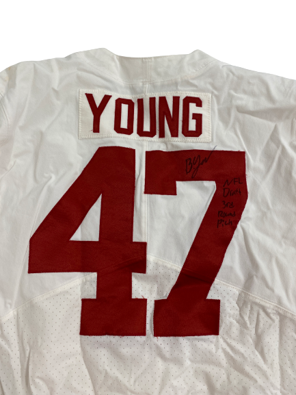 Byron Young Alabama Football SIGNED AND INSCRIBED “NFL Draft 3rd Round Pick” GAME WORN Jersey (Size 48)