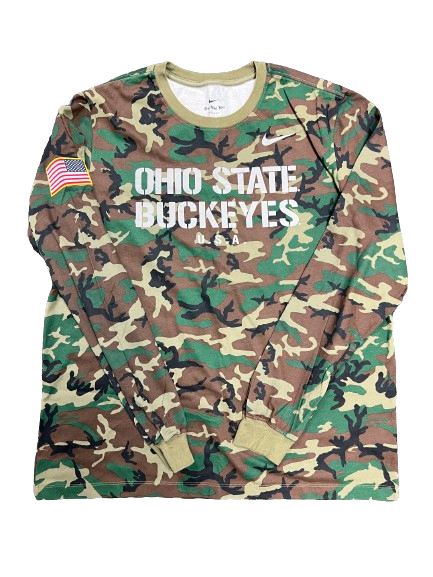 Ryan Batsch Ohio State Football Team Issued Camo Long Sleeve Shirt with American Flag (Size XL)