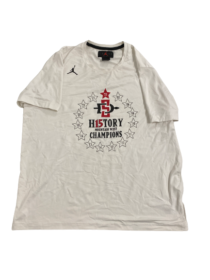 Nathan Mensah San Diego State Basketball Player-Exclusive Mountain West Champions "Jordan" T-Shirt (Size XL)