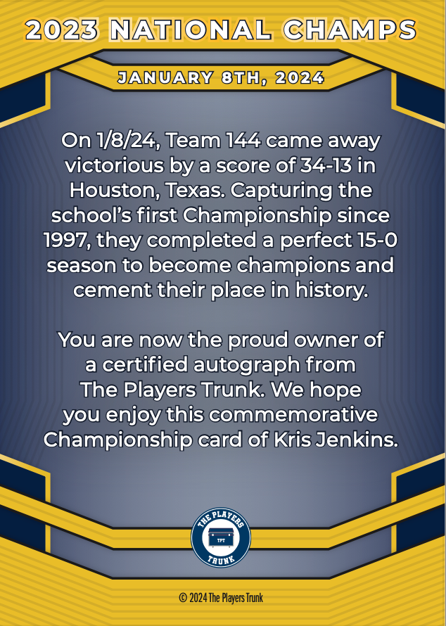 Kris Jenkins SIGNED "2023 CHAMPS" National Champs Edition Card