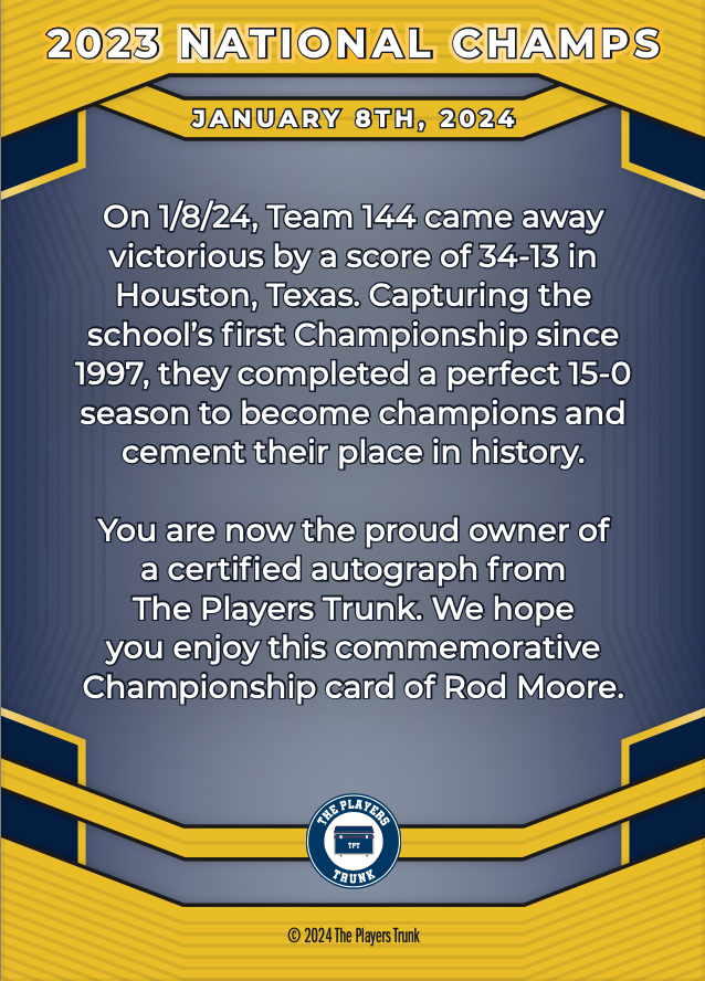 Rod Moore SIGNED "2023 CHAMPS" National Champs Edition Card