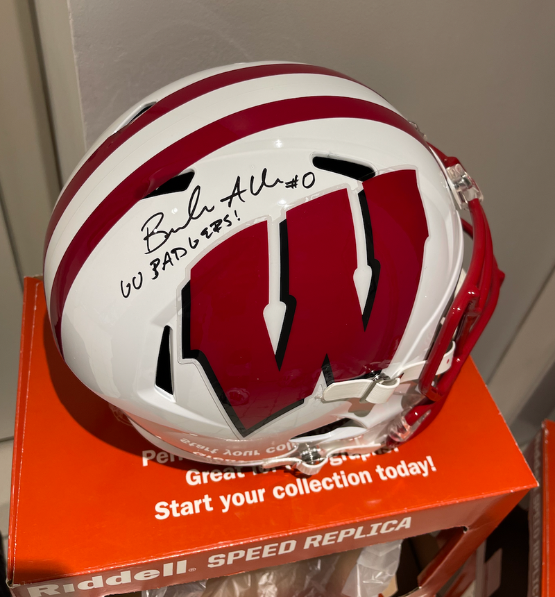 Braelon Allen SIGNED Wisconsin Football Full Size Riddell Speed Replica Helmet with "GO BADGERS!" Inscription