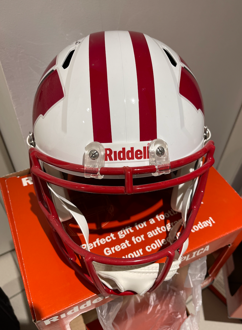 Braelon Allen SIGNED Wisconsin Football Full Size Riddell Speed Replica Helmet with "ON WISCONSIN!" Inscription