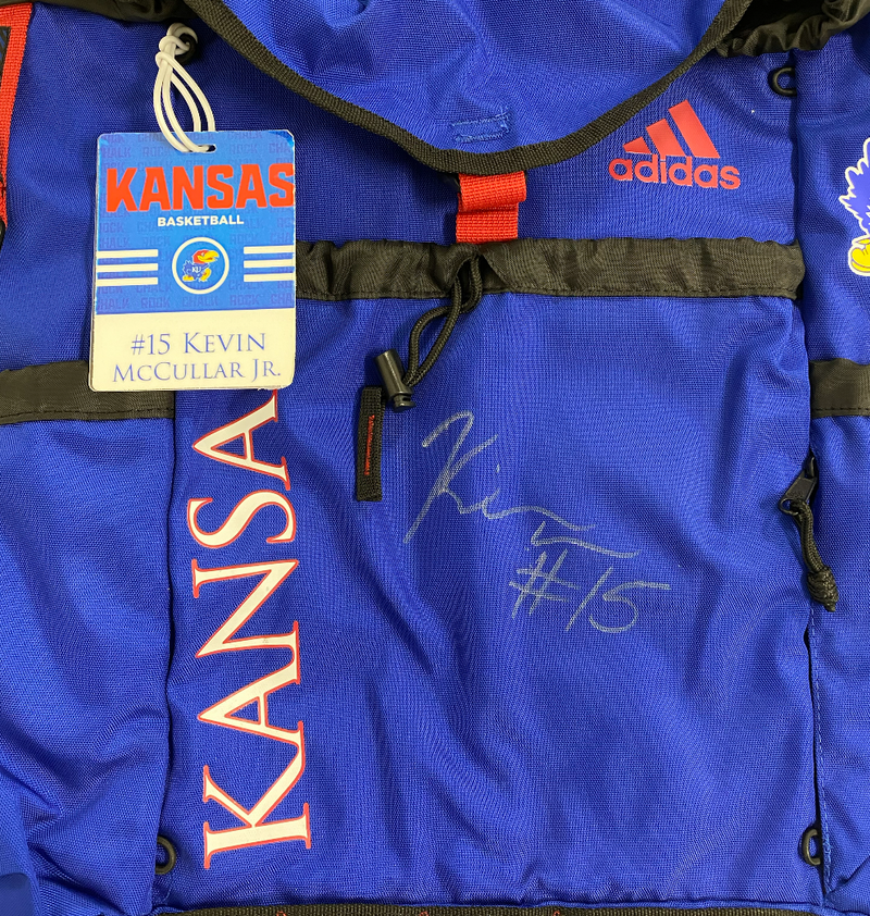 Kevin McCullar Jr. Kansas Basketball Player Exclusive SIGNED Backpack with Player Tag