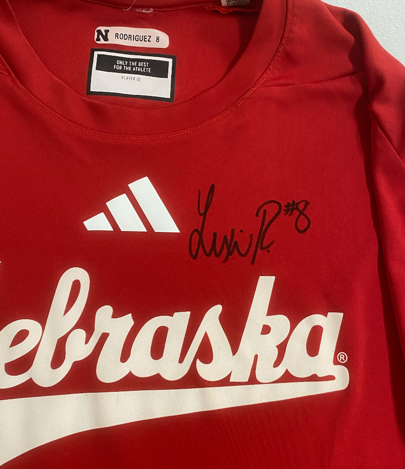 Lexi Rodriguez Nebraska Volleyball SIGNED Player Exclusive Pre-Game Warm-Up Long Sleeve Shirt with Player Tag (Size M) - PHOTO MATCHED