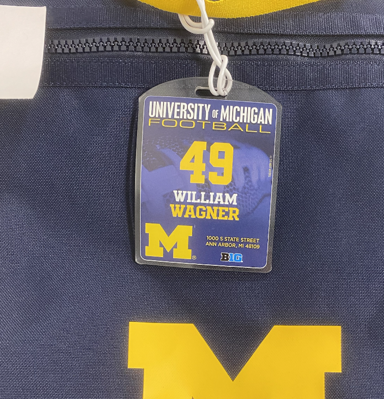 William Wagner Michigan Football Player Exclusive Gym Sack Utility Bag with Player Tag