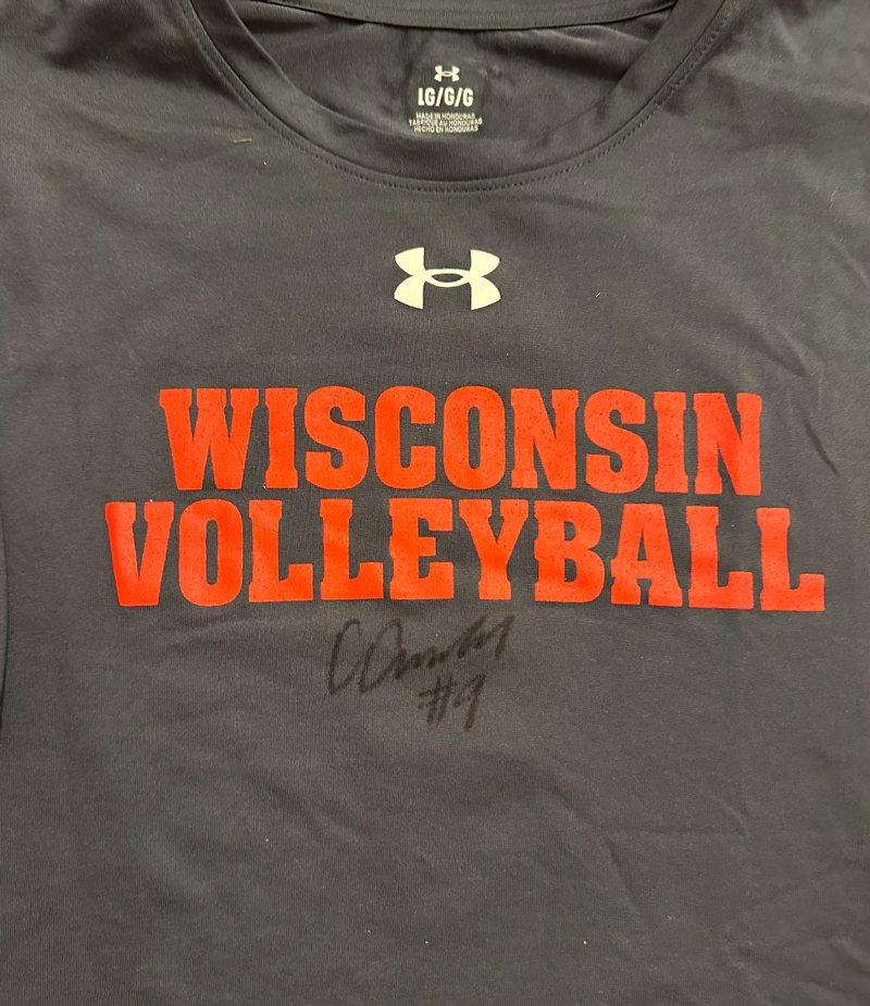 CC Crawford Wisconsin Volleyball SIGNED Player Exclusive "BRING IT" Practice Shirt with 