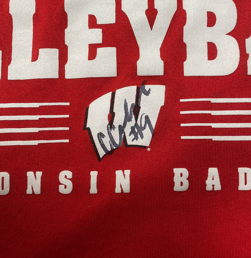 CC Crawford Wisconsin Volleyball SIGNED Player Exclusive Workout Shirt (Size M)